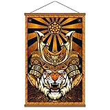 Japanese Wall Art Warrior Tiger Armor Samurai Print on Canvas Poster Artwork Dark Vintage Wood...