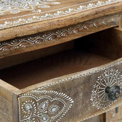 Image of APRODZ Wooden Handpainted Side Table with Door & Drawer Storage Portable Bedside End Table (Multicolor)