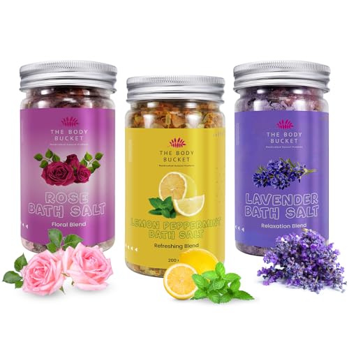 The Body Bucket Bath Salts-Pack of 3 | Combo of Lavender, Rose and Lemon Peppermint | Made with Pure and Natural Ingredients | For Soothing and Relaxion Bath | 200gms each - Image 2
