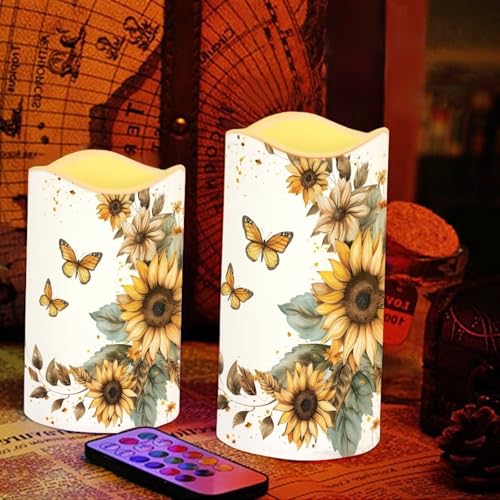 Image of Sunflower Moon Flameless Candles Bulk Timer Battery Operated Candles with Remote Color Changing Electric Pillar Led Candles Room Home Dining Table Decorations Tea Light