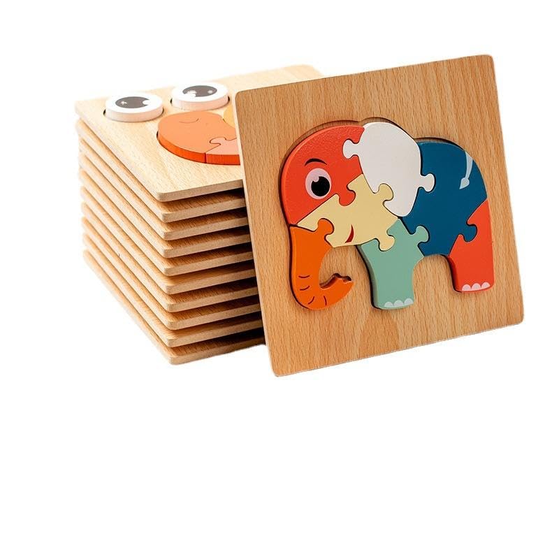 Geniusaur Jigsaw Puzzle for Toddlers 5 Pack Animals Shape wooden puzzle for Kids Preschool Learning Educational Puzzles 1 2 3 4 Years