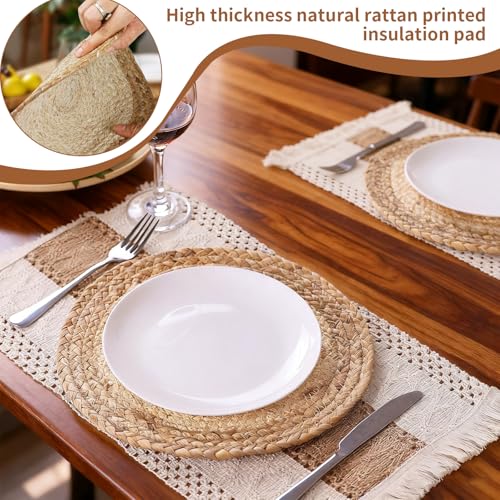 Round Placemats Set of 6, 30cm Table Mats Woven Rattan Placemats Water Hyacinth Handmade Place Mats for Table Kitchen Dining Home Wedding - Image 3