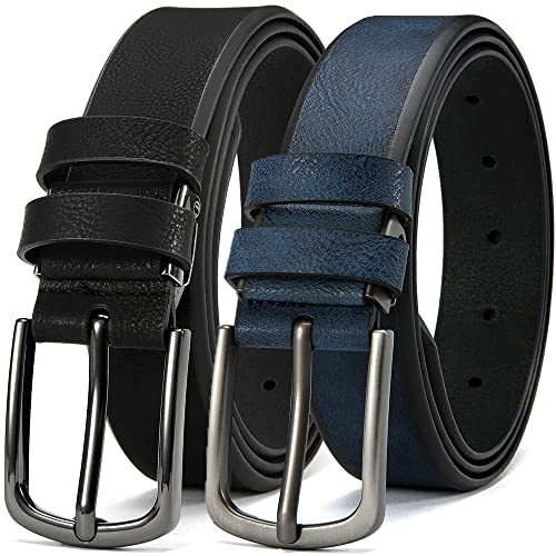 DOOPAI Mens Belt,Leather Dress Belt - black and blue 2 pack belt，Casual Wear Jeans Classic belt 1.25