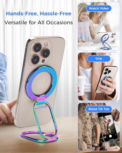 Image of SUPERONE [2025 Upgraded] Mag Safe Phone Ring Holder, Adjustable Magnetic Kickstand & Removable Phone Grip Compatible with Wireless Charging Only for iPhone 17 & 16 & 15 & 14 & 13 Series (Colorful)