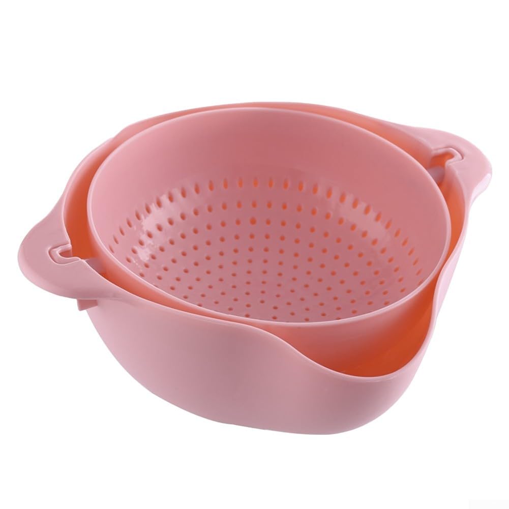 Juego de colador de cocina diseñado para un manejo práctico de alimentos, incluyendo lavado, drenaje, enjuague y transferencia de frutas, verduras y pasta (rosa)