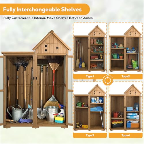 Image of PetsCosset Outdoor Storage Cabinet Wood & Metal Garden Shed with Lockable Doors, 3 Adjustable Shelves, Weatherproof Patio Backyard Storage for Tools & Garden Supplies