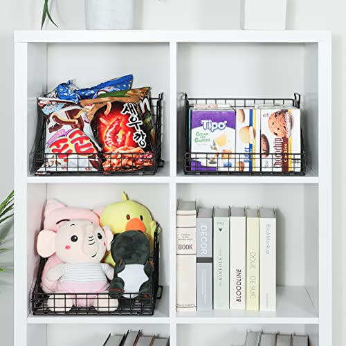 Open Storage Bins Closet Organizers And Storage Shelves 4 Pack, Rustic Stackable Metal Wire Basket For Clothes Toys Snacks, Wire Storage Baskets For Wardrobe Countertop Shelf Bedroom Black #TOP4