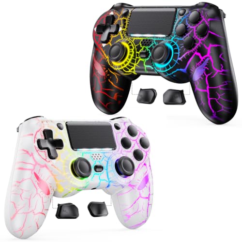GamingBoy 2 Pack Light-up Wireless Controller for PS4/PC (Black and White)