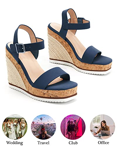 Women's Espadrille Wedge Platform Sandals Open Toe Ankle Buckle Strap Casual Summer Shoes4