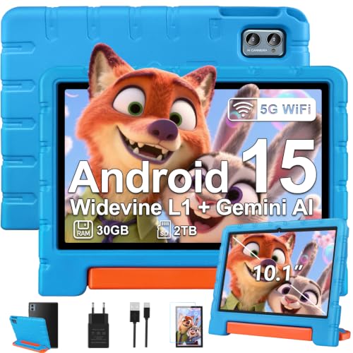 ZIOVO Tablette Enfants 10 Pouces Android 15, 30Go RAM+64Go ROM (TF 2To), 5G WiFi Tablettes, Gemini AI, Octa-Core/Widevine L1/Face ID/Contrôle Parental/6000...