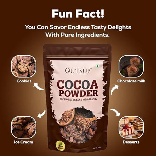 Image of Outsup Cocoa Powder | 21.5g Protein | Coco Powder for Cake | Cocoa powder without Sugar Perfect for Cake, Baking, Hot Chocolate, Milkshakes - 150gm