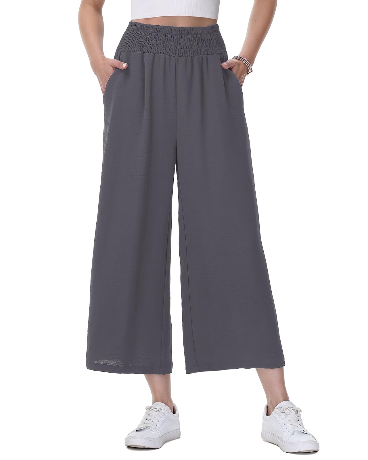 HMIYA Damen 3/4 Culotte Hose Leichte und Luftig Sommerhose Weites Bein Stoffhose