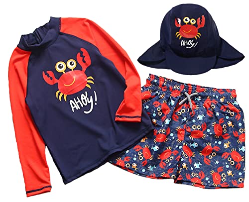 Image of Baby and Toddler Boys' 3-Piece Swimsuit Set Kids Bathing Suit Swimwear with Hat Surfing Suit UPF 50+ FBA