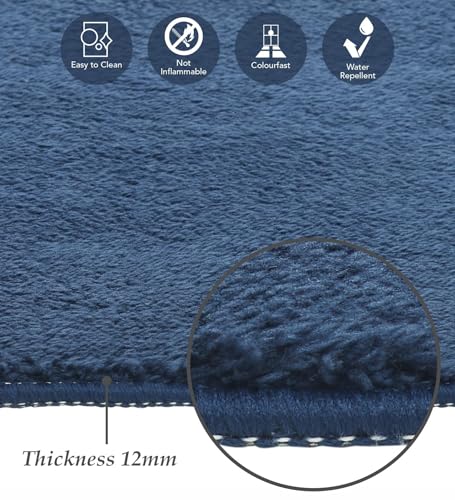 Image of Obsessions Polyester Bedside Runner with Solid Pattern Felt Backing, Ideal for Bedroom & Living Room 80x150cm, Blue