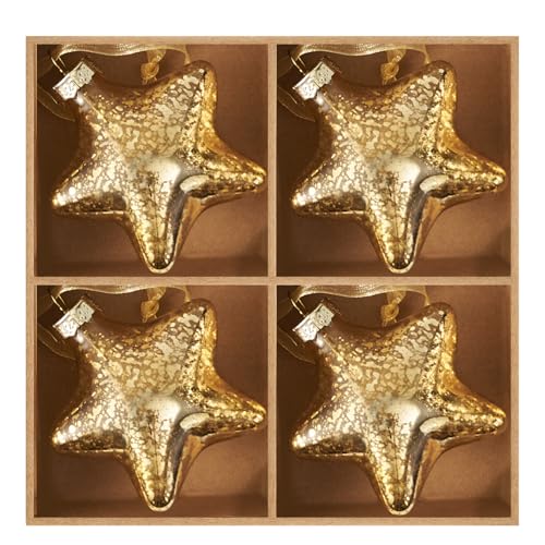 DN DECONATION Weihnachtskugeln Set Glas Sterne Gold –...