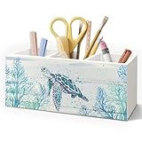 AQYIP Sea Turtle Coastal Pen Holder for Home Office Desk, Beach Office Decor, Beach Turtle Makeup Brush Toothbrush Holder Organizer for Bathroom Desk Accessories