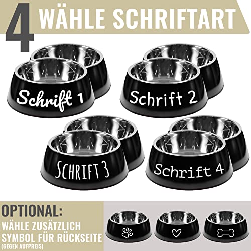 ne&no® Futternapf 2er Set für Hunde und Katzen (L - PERSONALISIERT, SCHWARZ)