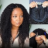 KLAIYI Curly V Part Wig Human Hair Upgrade Lace Front U Part Wigs for Black Women No Leave Out No Glue Brazilian Kinky Curly Wig Glueless Full Head Clip in Half Wigs 150% Density Natural Color 22 inch