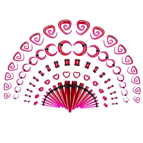 Marsrut 84Pcs Ear Stretching Kit, Acrylic Lightweight Heart Tunnels, Horseshoes Tapers, Spiral Ear Plugs Septum Pincher For Starter Expanders, Body Piercing Jewelry Earring Gauges Gauging Set For Women cover