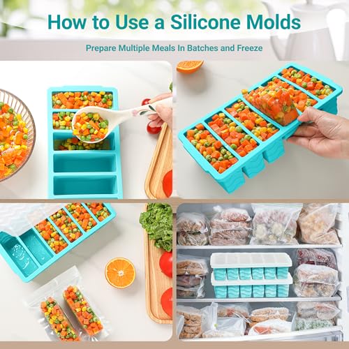 Image of 1 /2 Cup Silicone Freezer Molds with Lid, 2-Pack Silicone Freezer Trays for Soup, Sauce & Broth - Meal Prep Containers, Large Ice Cube Tray, Oven & Dishwasher Safe