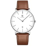 Watch, Mens Watch, Minimalist Fashion Simple Wrist Watch Analog Date with Leather Strap