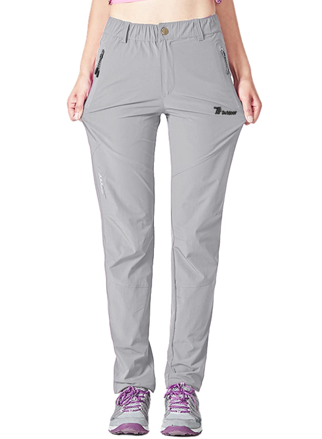 YSENTO Pantalones de senderismo para mujer, impermeables, de secado rápido, elásticos, con bolsillos con cremallera