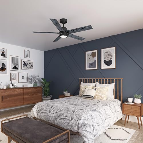 Image of Hunter 52 Inch Indoor Ceiling Fan with LED Light and Remote Control - Black Modern Ceiling Fan, 5 Blades and 6 Speed WhisperWind Motor, For Bedroom, Living Room or Kitchen, ENERGY STAR - Erling, 52850