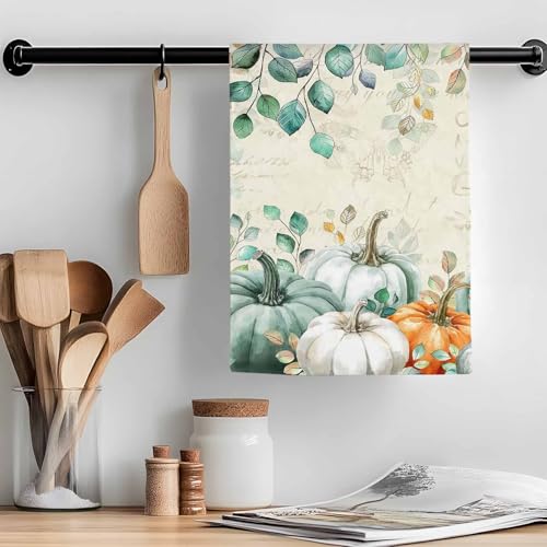 Image of Fall Kitchen Towels Harvest Pumpkin Thanksgiving Hand Towels Green Leaves Dish Towel Cleaning Cloth Soft Absorbent Quick Drying 4 Pack Dish Cloths for Kitchen, Bathroom Autumn Decoration