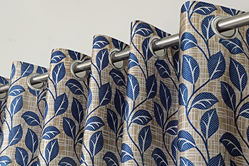 Image of Exporthub 2 Pieces Fancy Design Blue Flowers Leaf Heavy Quality Polyester Eyelet Window Curtains -Length 5 Feet (EHSPR781 54)