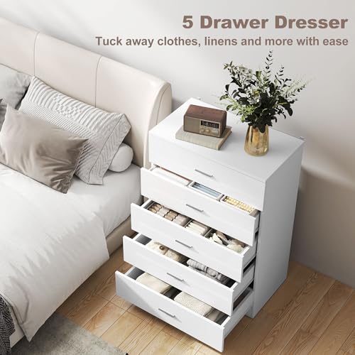 HOMCOM High Gloss 3 Piece Trio Bedroom Furniture Set Wardrobe + Chest Of Drawer + Bedside White - Image 6