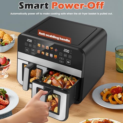 KAITOL Dual Zone Heißluftfritteuse 10L, 2400W Airfryer mit Sichtfenster & 10 Programmen, Digitales Touch-Display, Spülmaschinenfeste Antihaft-Körbe, Digitales Touch-Display, Auftauen/Backen – Schwarz
