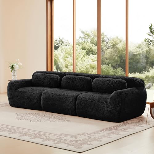 dowowdo Sofá profundo modular de 3 plazas, sofá sin nube, extra profundo y suave, tela de felpa premium, se puede combinar libremente para salón, sin montaje, color negro