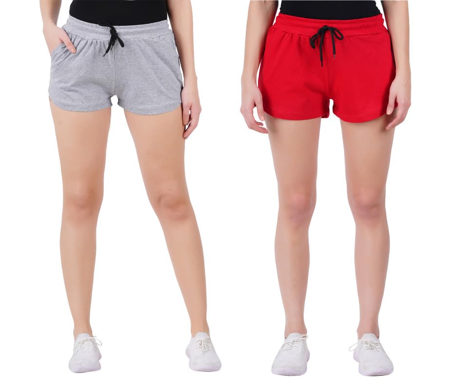 Image of Blacktail Women's Mid Rise Elastic Waist Regular Fit Comfy Breathable Cotton Printed Summer Shorts Combo (Multicolor)-Pack of 1 and 2