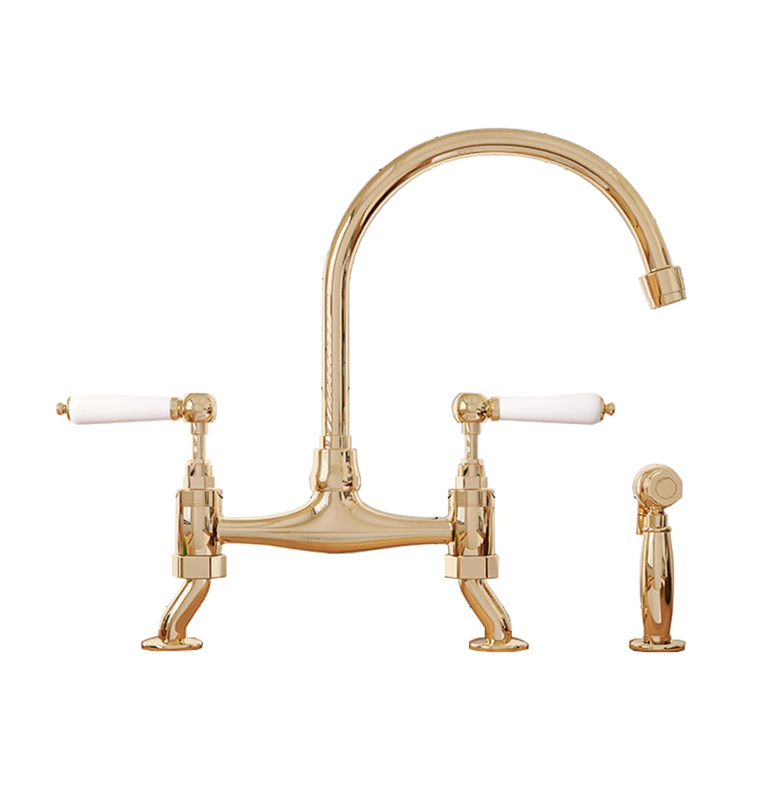 Kitchen Tap Two Hole Mixer Rotatable Bridge with Sprayer Double Handle Brass