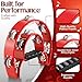 Flexzion Tambourine Metal Half Moon Musical Instruments Double Row Metal Jingles Hand Held Instruments Percussion with Ergonomic Handle Grip, Tambourines for Adults Church, Red