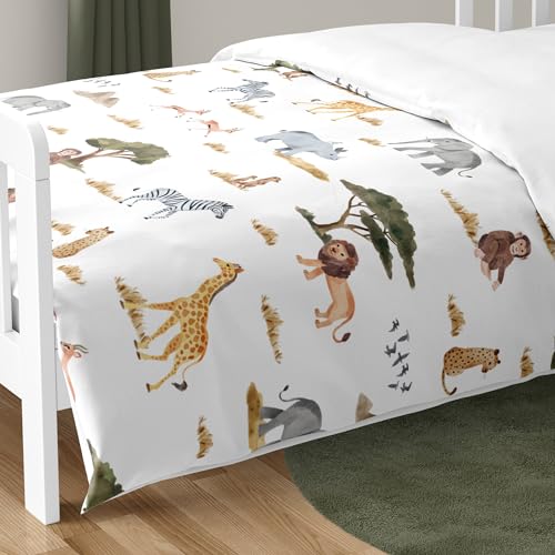 Image of Sweet Jojo Designs Jungle Animals Boy Girl Toddler Kid Bedding Set Childrens 5pc Comforter Hunter Green Yellow Grey Rust Orange Black White Wildlife Safari Animal Elephant Giraffe Lion Monkey Leopard