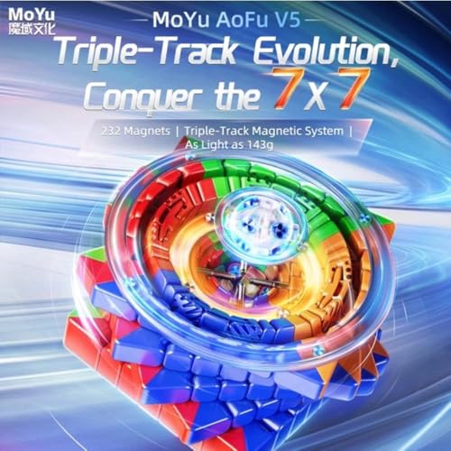 Image of MoYu AoFu 7x7 V5 Single-Track Magnetic Speed Cube | 144 Outer Track Magnets, Lightweight 143g & Compact 62mm Design | Matte Stickerless 7x7x7 Flagship Puzzle