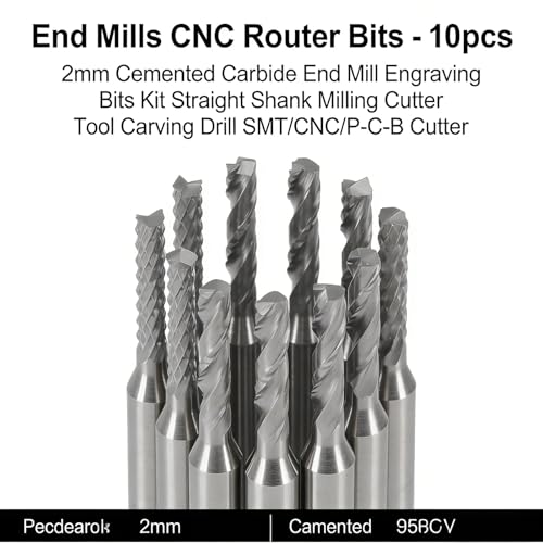 Candeon Schaftfräser CNC-Fräser-Bits – 10 Stück, 2 mm, Hartmetall-Schaftfräser, Gravur-Bits, gerader Schaft, Fräser, Werkzeug, Schnitzbohrer, SMT/CNC/P-C-B Cutter