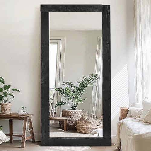 Image of 71x32in Full Length Mirror, Solid Wood Convex Frame, Black