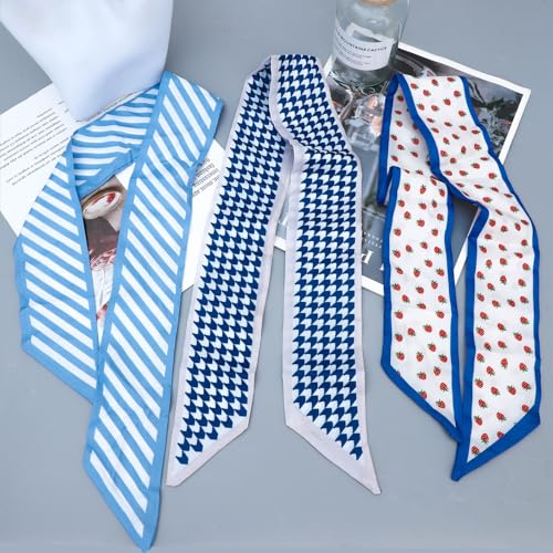 NEWITIN 4 Pieces Fashion Scarf for Women Handbag Silk Scarves Hairband Headband Satin Ribbon Lightweight Neck Tie for Women3