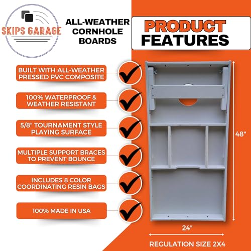 Skip's Garage Thin Red Line American Flag All-Weather PVC Cornhole Boards - Includes (2) Boards (NO Bags) + (1) Case & (2) Hole Lights