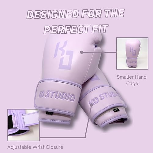 Miniatura 5 de Guantes de boxeo de piel sintética para mujer, color morado lavanda, kickboxing, Muay Thai, MMA para mujer, guantes de boxeo pesados para hombres y