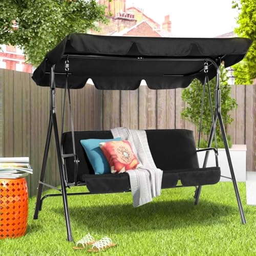 YODOLLA Balancelle de Jardin 3 Places丨Balancoire Extérieure pour Terrasse, Piscine, Porche丨Auvent Réglable & Coussin Amovible丨Charge 204kg, 172 × 112 × 150 cm (Noir)