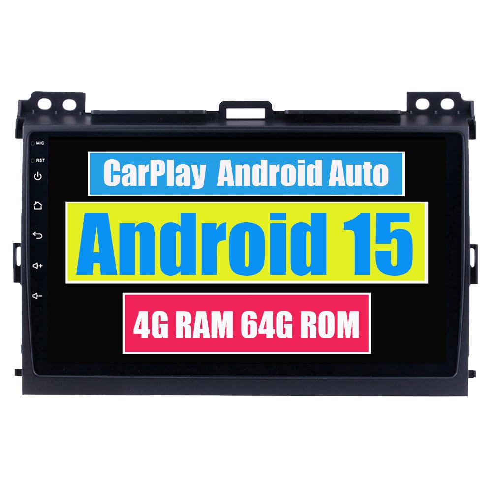 RoverOne Unidad Principal Estéreo CarPlay para Toyota Prado 120 2004 2005 2006 2007 2008 2009 Android Auto Pantalla Táctil Sat Navi Bluetooth WiFi Reproductor de Radio