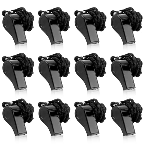 12 Packs Whistle Black Referee Whistles Sports Whistles with Lanyard