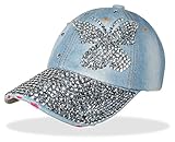 dy_mode Damen Jeans Basecap Baseball Cap Mütze Kappe mit Strasssteinen Glitzer Schmetterling Muster - K001 (K001)