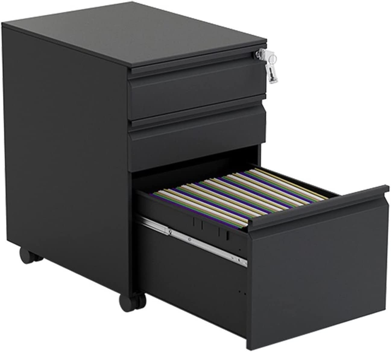 SaryEdge Office Storage File Cabinet 3 Drawers Metal Mobile File Cabinet with Lock, Under Desk File Cabinet, File Cabinet with Wheels,
