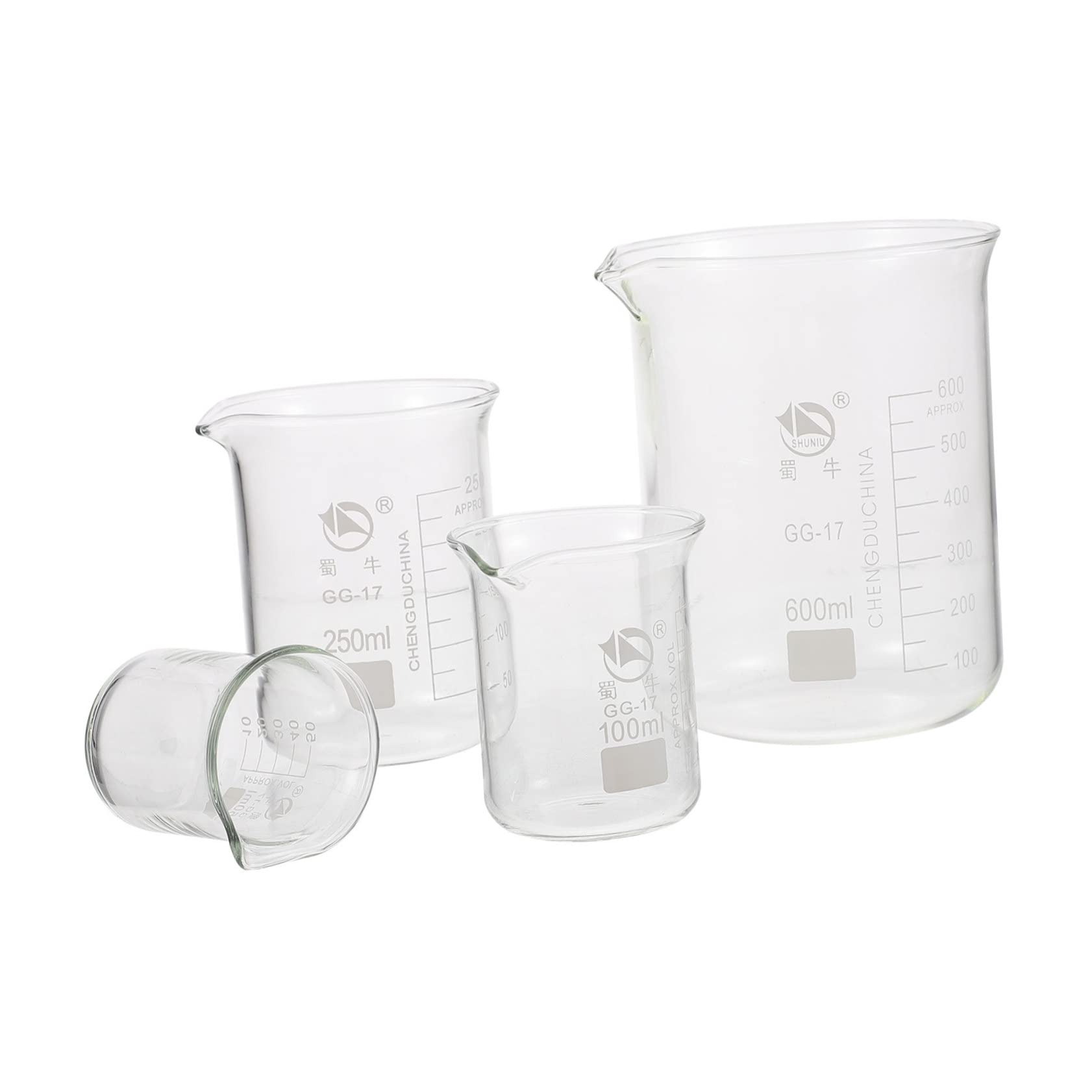 Wakauto 4Pcs High Borosilicate Glass Measuring Cups Graduated Beakers with Scale for Accurate Liquid Measurement for Cooking Baking and Laboratory Use