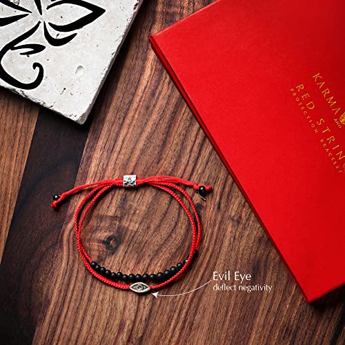 KARMA AND LUCK - Brave Gaze - Men's Real Matte Onyx Stone Bronze Brass Evil Eye Charm Red String Adjustable Drawstring Closure Bracelet Handmade with Love in Bali (Onyx) - Image 6