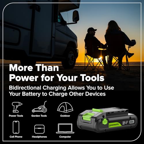 Image of GREENWORKS 24V 1 /2 inch Brushless Cordless Drill (400 In-lbs.), 2.0Ah (12,000mAh Power Bank) USB-C Batteries, 3.3 FT Braided Cable, 30W Charger